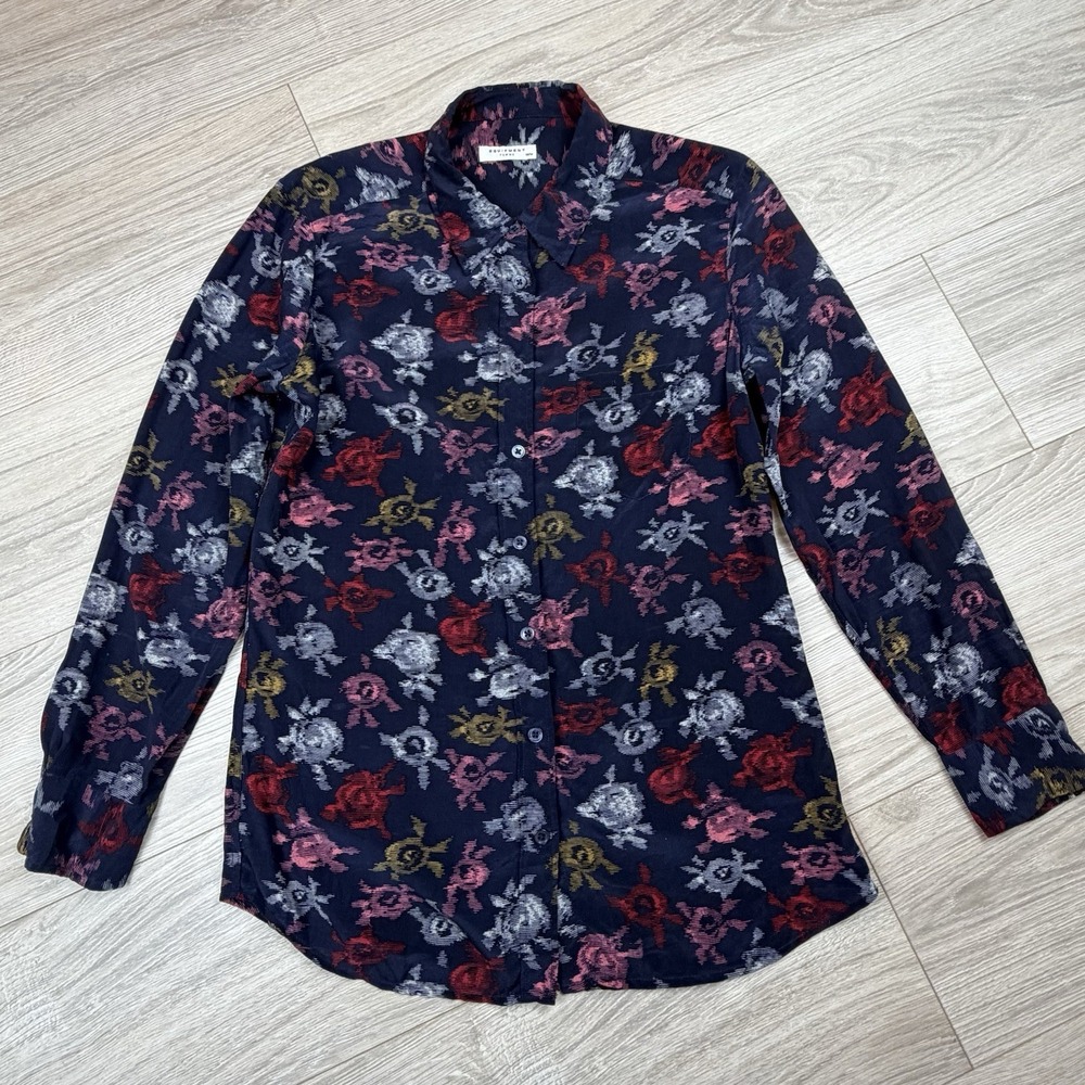 Equipment Femme 100%‎ Silk Brett Blouse Floral Peacoat Multi Long Sleeve Size M